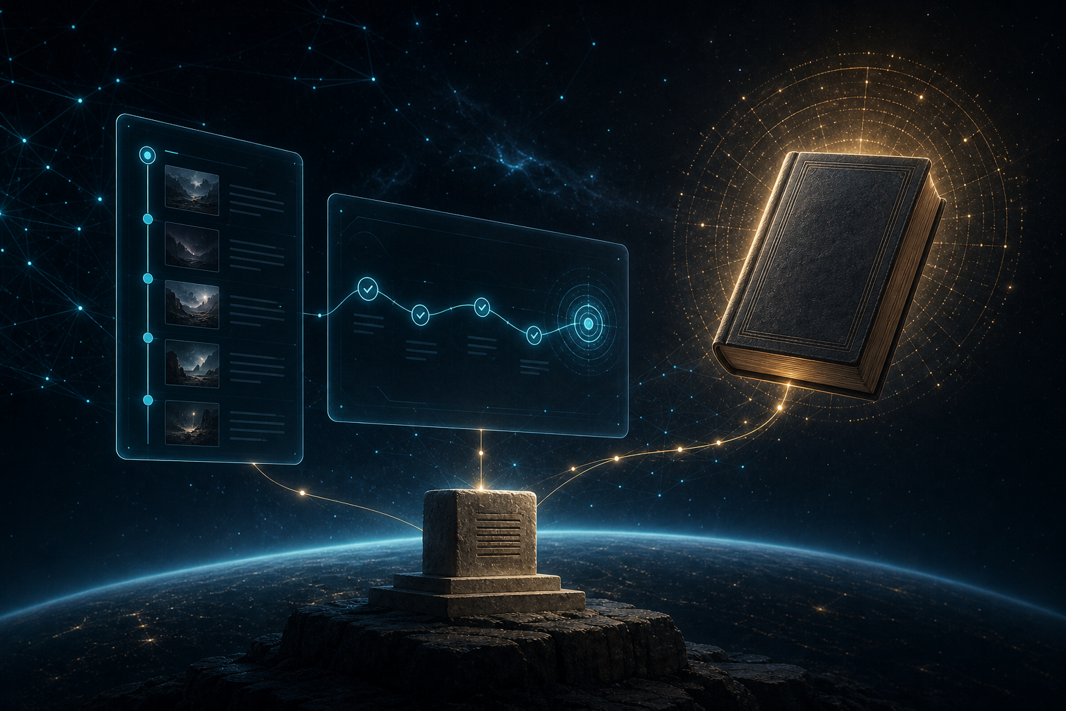 Onchain publishing — book, blog timeline, and course modules with provenance