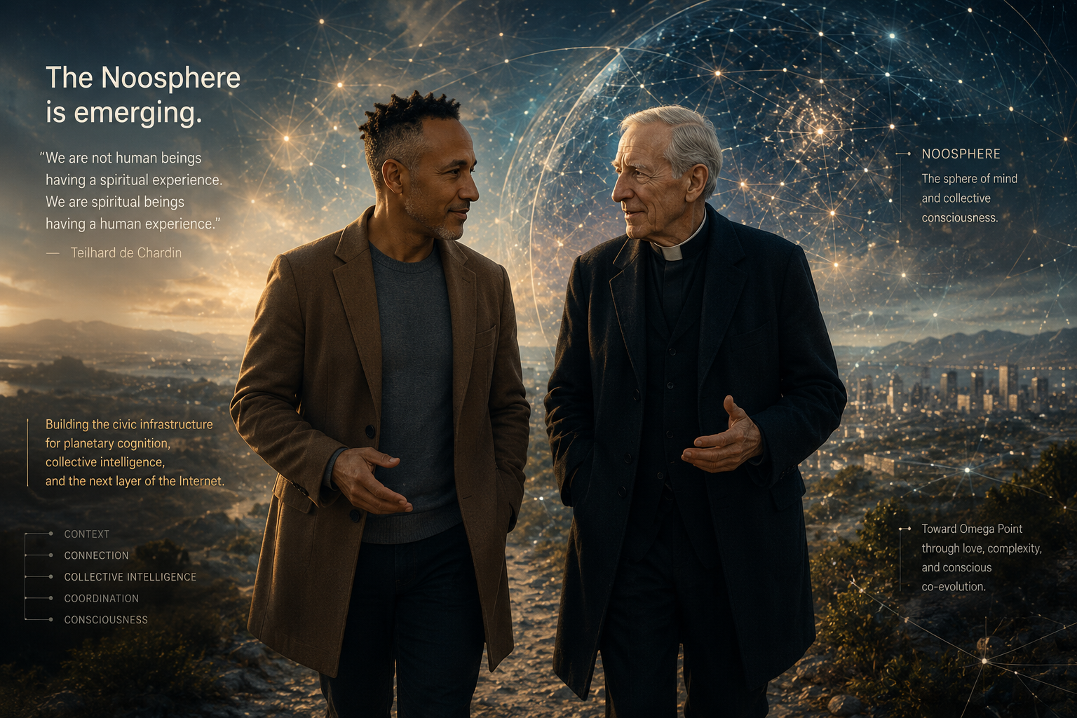 With Teilhard portrait